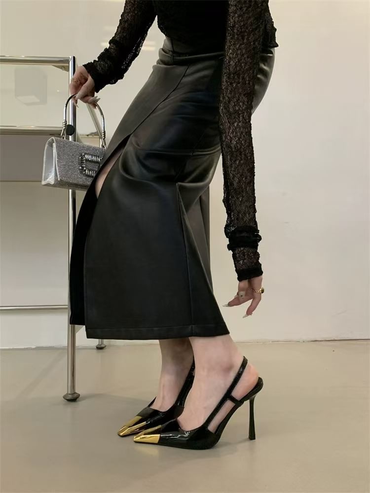 High Pumps Metallic Cap Heel Pointed