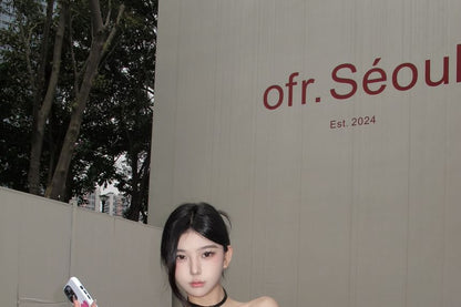 Top Sleeve Short Shoulder Off Plaid