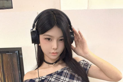 Top Sleeve Short Shoulder Off Plaid