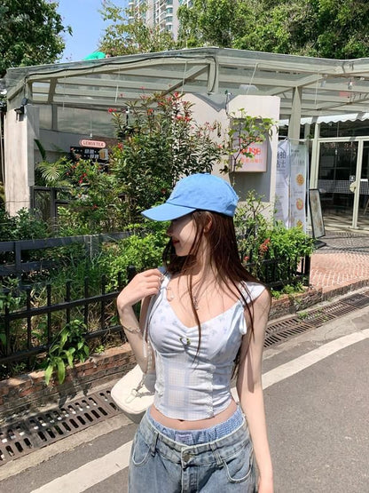 Floral Camisole Panel V-Neck Top Bow Print