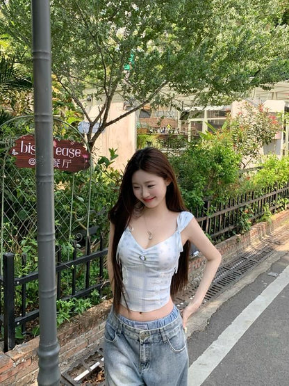 Floral Camisole Panel V-Neck Top Bow Print