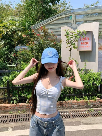 Floral Camisole Panel V-Neck Top Bow Print