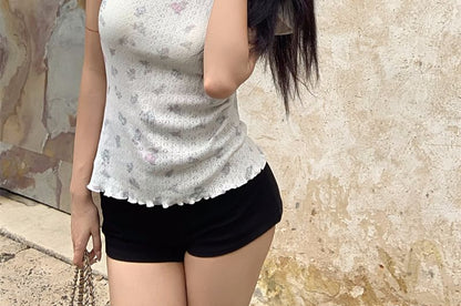 Round Neck Sleeve T-Shirt Pointelle Short Bow