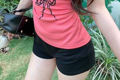 Tee Asymmetrical Short Piece Sleeve Patterned Print Mock Two