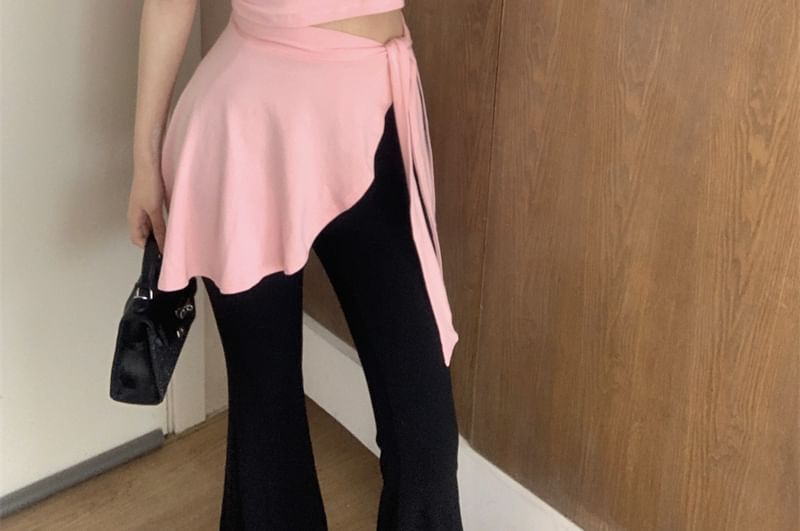 Plain Pants Sleeve / Neck Piece High Mock Two Flared T-Shirt Asymmetrical Waist Crew Cap