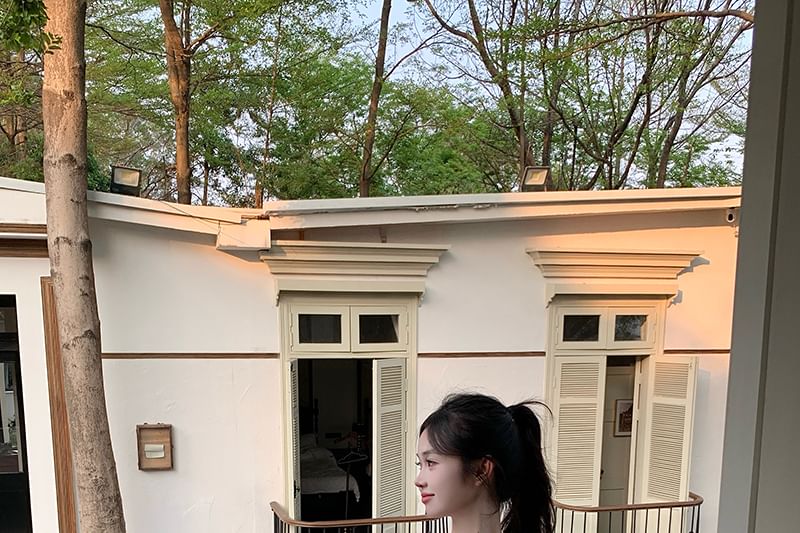 Plain Asymmetrical Neck Sleeve Top Cutout Cap