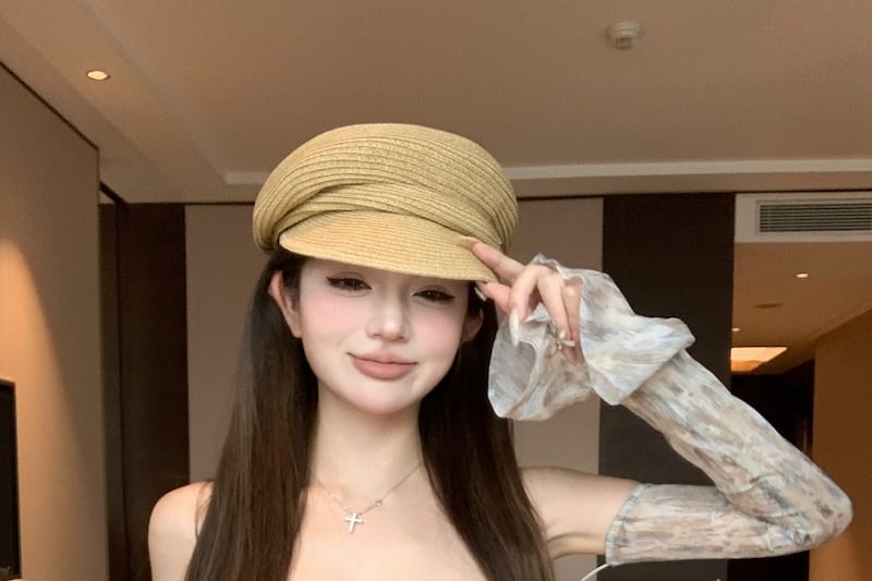 Floral Crop Print Shoulder Long-Sleeve Off Top