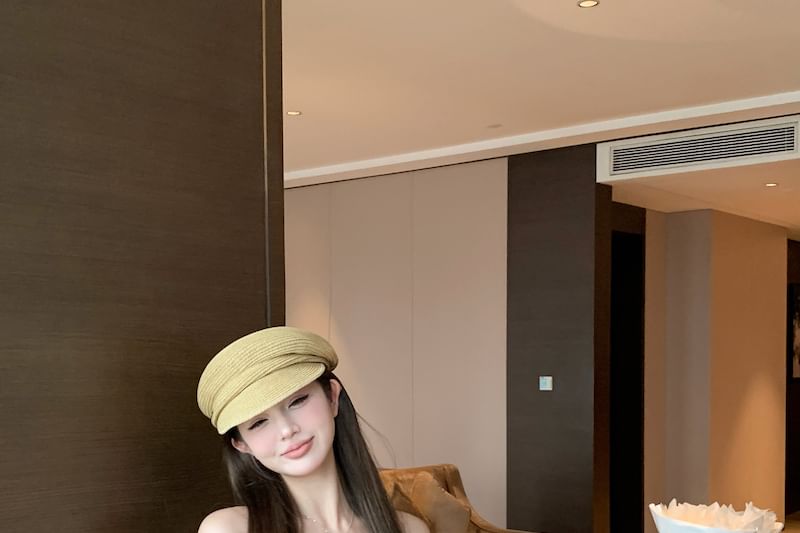 Floral Crop Print Shoulder Long-Sleeve Off Top