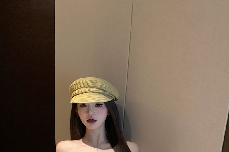 Floral Crop Print Shoulder Long-Sleeve Off Top