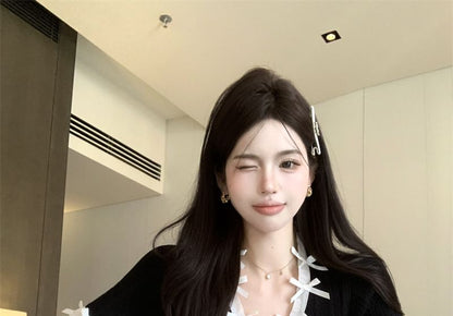 Top V-Neck Bow Plain Accent Cap-Sleeve