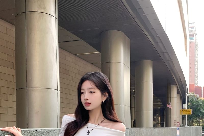 Leg / T-Shirt Wide Lace Pants Waistband Short-Sleeve Lettering