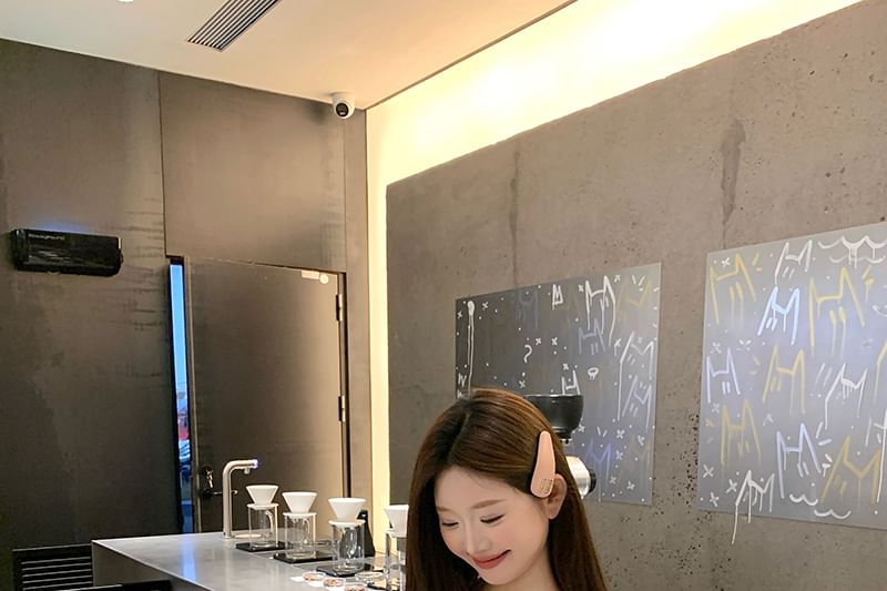 Top Short-Sleeve V-Neck Plain Crop Twisted