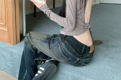 Off Plain Top Shoulder Crop Long-Sleeve