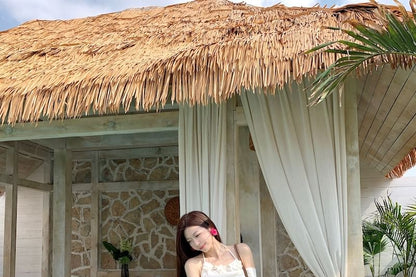 Plain High Top Mock / Maxi Long-Sleeve A-Line Skirt Rise Two-Piece