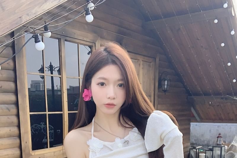 Plain High Top Mock / Maxi Long-Sleeve A-Line Skirt Rise Two-Piece