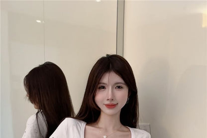 Crop T-Shirt Rhinestone Short-Sleeve Neck Plain Square