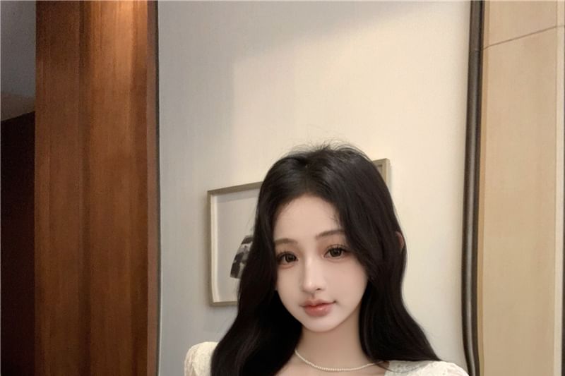 Long-Sleeve U-Neck Top Lace