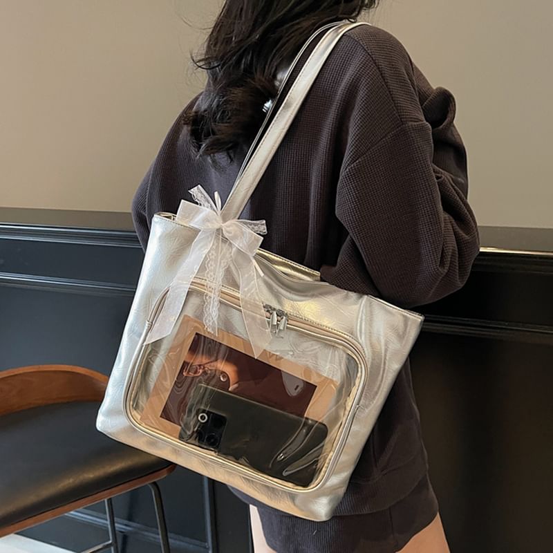 Leather Bag Tote Plain Panel PVC Faux