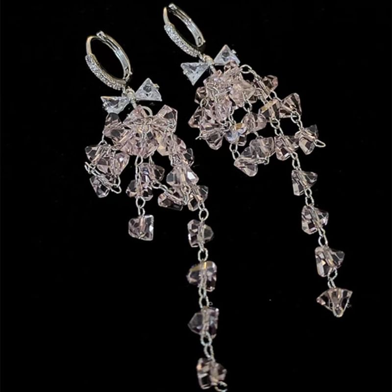 Bow Dangle Earring CZ Huggie