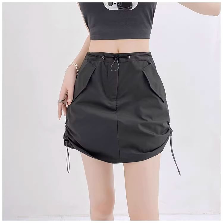 Skirt Mini Waist A-Line Plain High