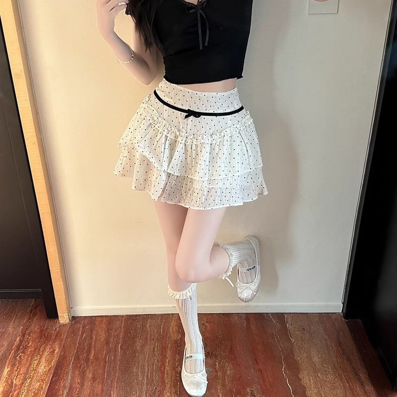 Dotted Rise High Mini Skirt A-Line