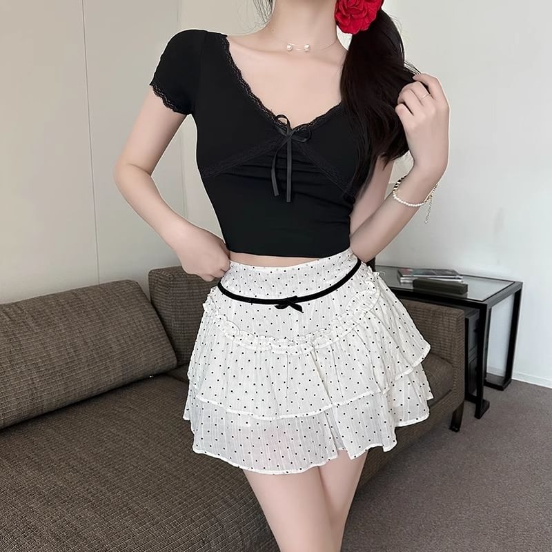 Dotted Rise High Mini Skirt A-Line