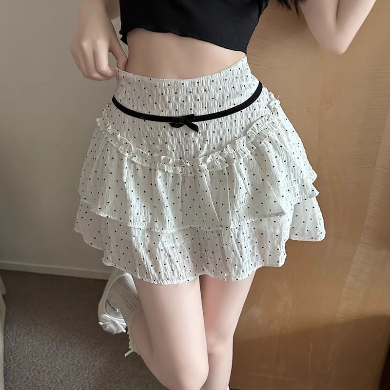 Dotted Rise High Mini Skirt A-Line