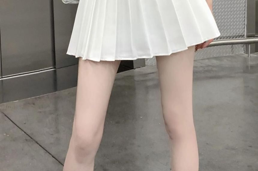 Mini Skirt Plain Rise Belted High Pleated A-Line