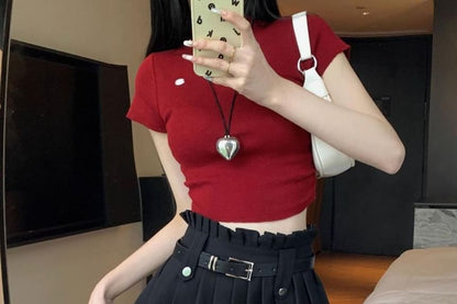 Mini Skirt Plain Rise Belted High Pleated A-Line