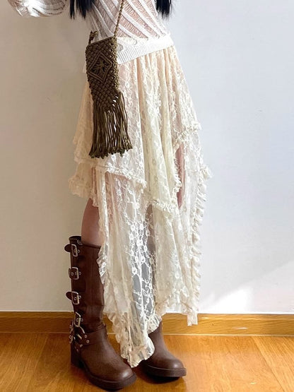 Plain Skirt Lace A-Line High Rise Midi