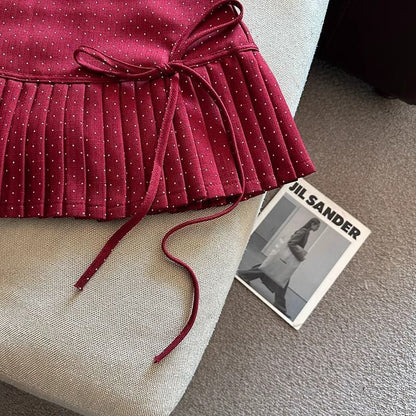 Mini Rise A-Line Pleated Dotted High Skirt