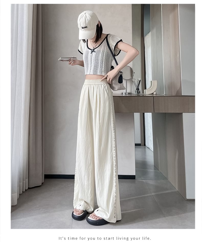 Wide Rise High Pants Panel Lace Leg