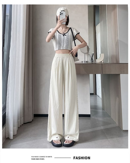 Wide Rise High Pants Panel Lace Leg