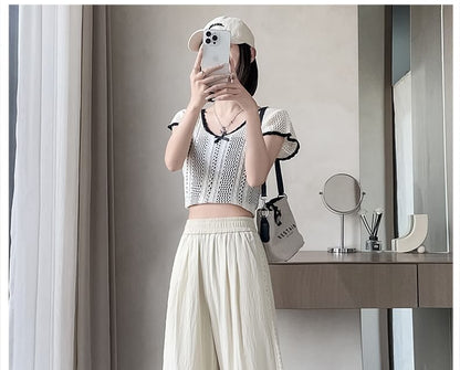 Wide Rise High Pants Panel Lace Leg