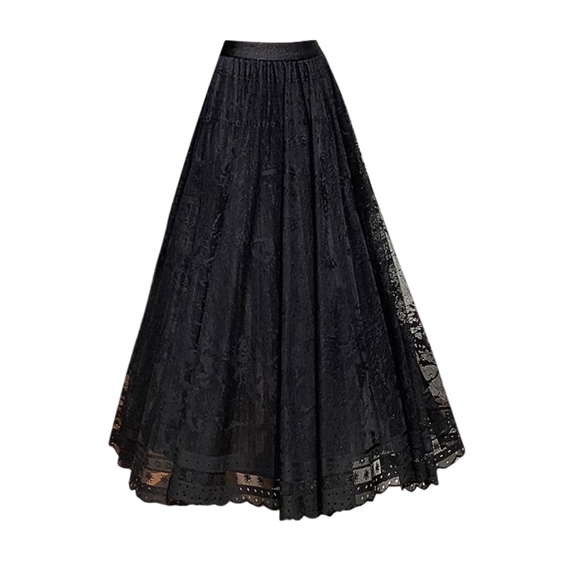 High Lace A-Line Midi Skirt Waist