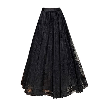 High Lace A-Line Midi Skirt Waist