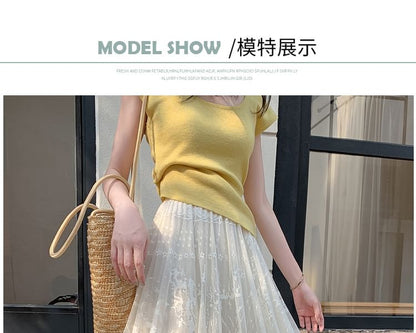 High Lace A-Line Midi Skirt Waist