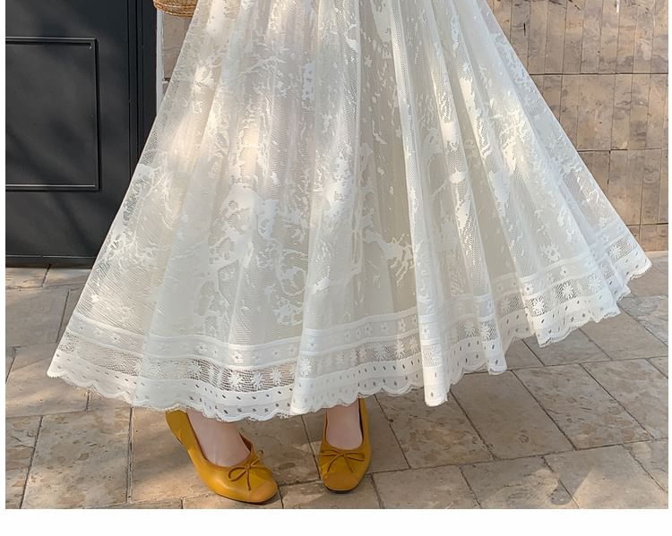 High Lace A-Line Midi Skirt Waist