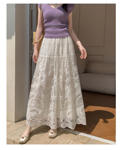 Maxi High Waist Skirt Lace A-Line