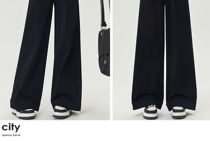 Plain Dress Pants Waist Leg Wide High