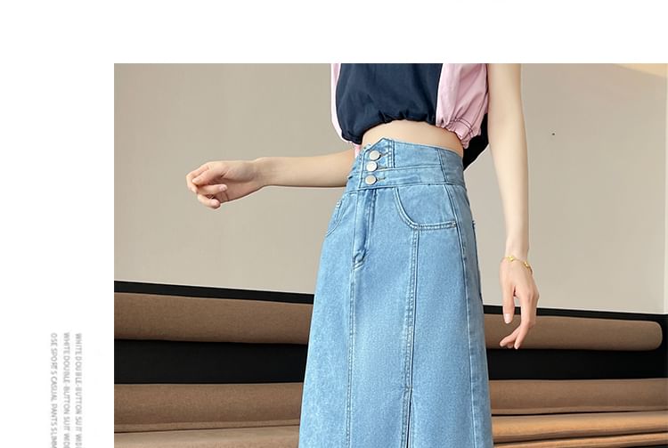 Denim Washed A-Line High Slit Skirt Rise