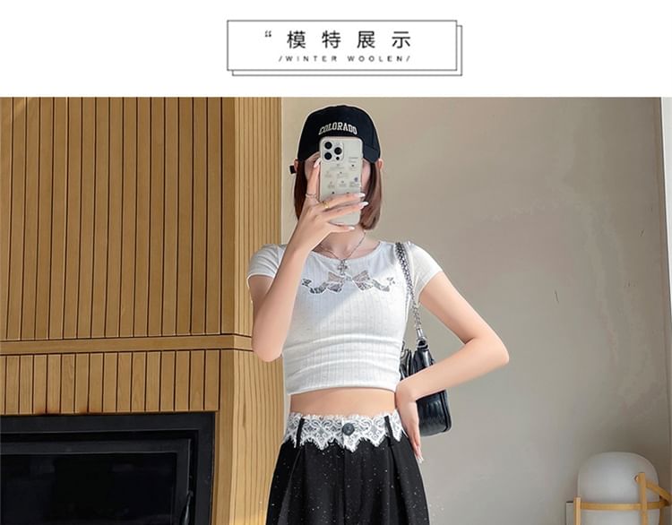 Glitter Rise Lace Slacks (Various Leg Designs) Panel High Wide