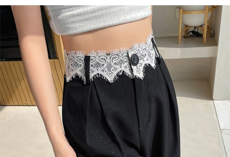 Glitter Rise Lace Slacks (Various Leg Designs) Panel High Wide