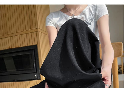 Glitter Rise Lace Slacks (Various Leg Designs) Panel High Wide