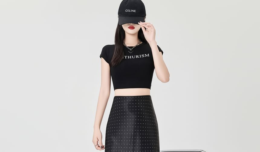 Skirt Maxi A-Line Waist High Satin Dotted