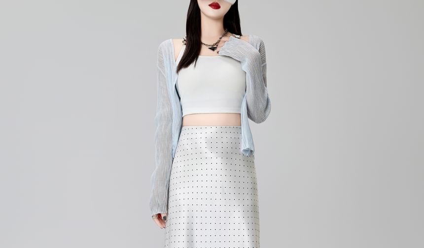 Skirt Maxi A-Line Waist High Satin Dotted