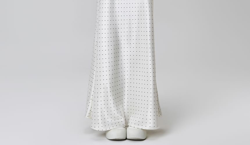 Skirt Maxi A-Line Waist High Satin Dotted