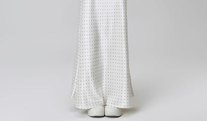 Skirt Maxi A-Line Waist High Satin Dotted