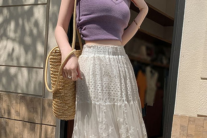 High Maxi Waist A-Line Skirt Lace