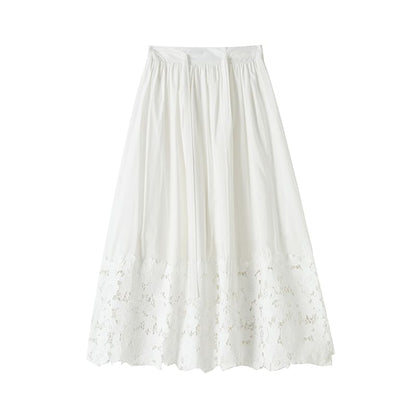 Midi Plain Panel Waist Skirt A-Line High Lace